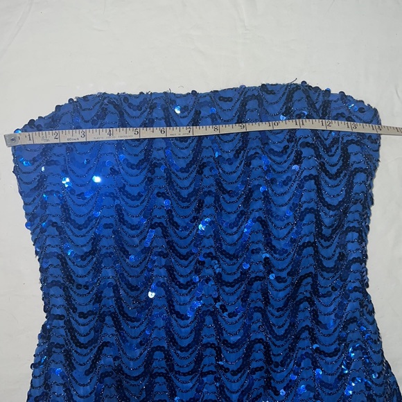 Vintage 60’s-70’s Mike Benet Formals Blue Strapless Sequin Evening Dress, xs fit - Picture 9 of 13